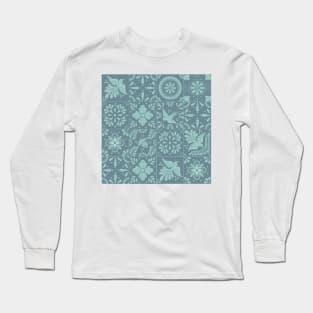 Mexican Pale Turquoise Talavera Tile Pattern by Akbaly Long Sleeve T-Shirt